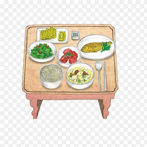 韩国家庭饭桌手绘画素材图片