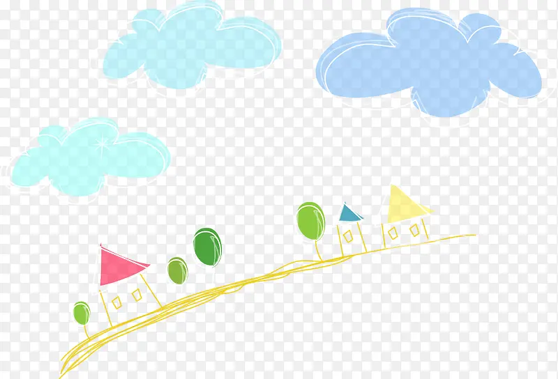 线条郊外房屋白云装饰矢量