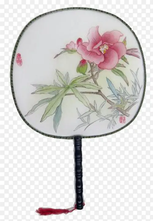 圆形黑边花朵丝绸扇子