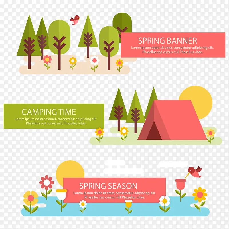 春季风景和露营矢量素材