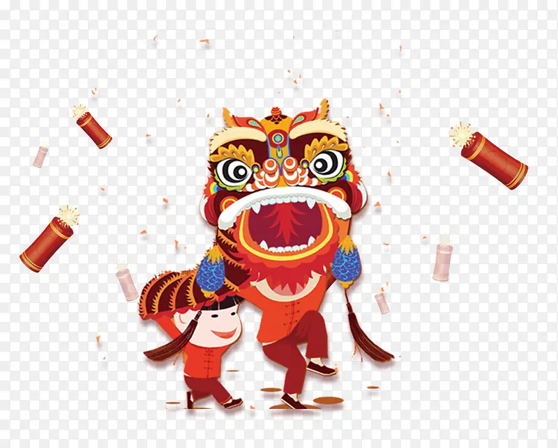 春节舞狮卡通人物psd图