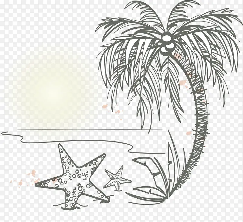 矢量椰树与海星