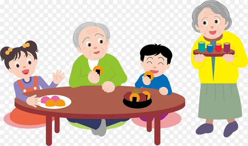 老年人与小孩吃饭