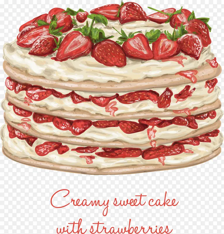矢量手绘多层草莓蛋糕