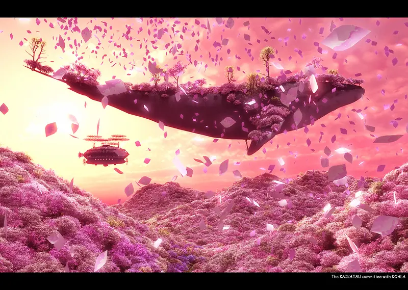 樱花花瓣紫色鲸鱼壁纸