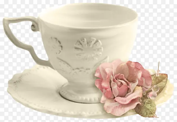 花朵装饰白色陶瓷咖啡杯