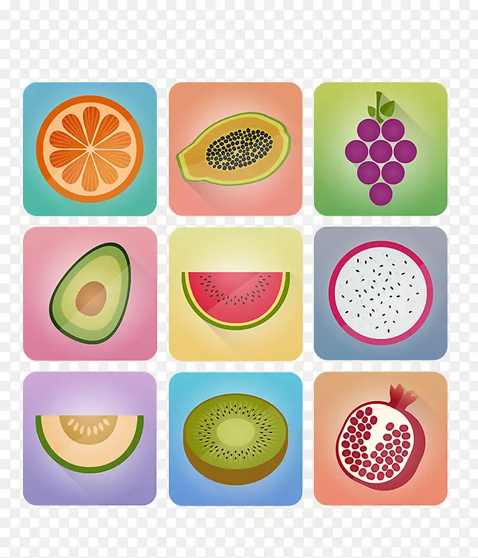 水果方形扁平彩色图标icon