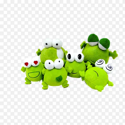 六只绿色毛绒青蛙