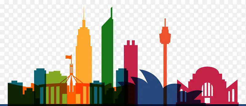 彩色澳大利亚城市剪影矢量图