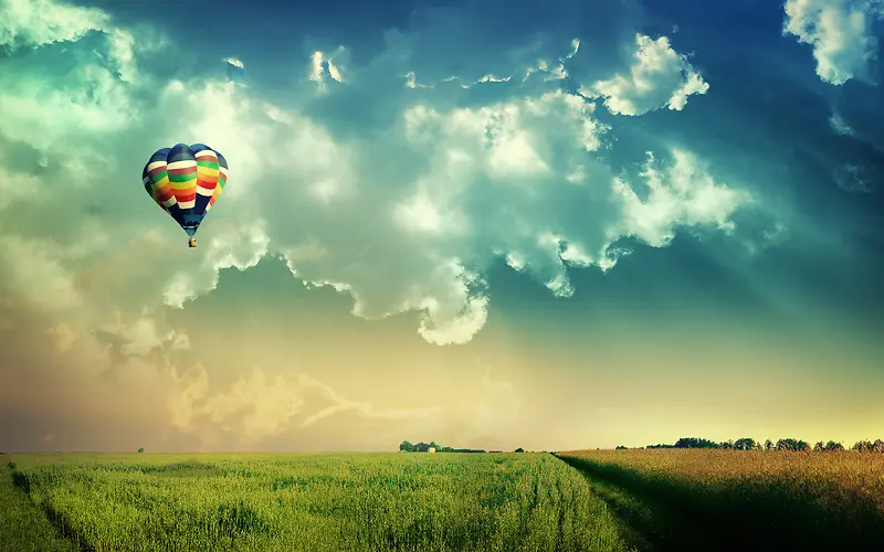 天空白云氢气球草地
