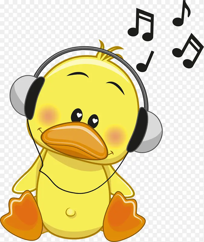 卡通听音乐的鸭子矢量