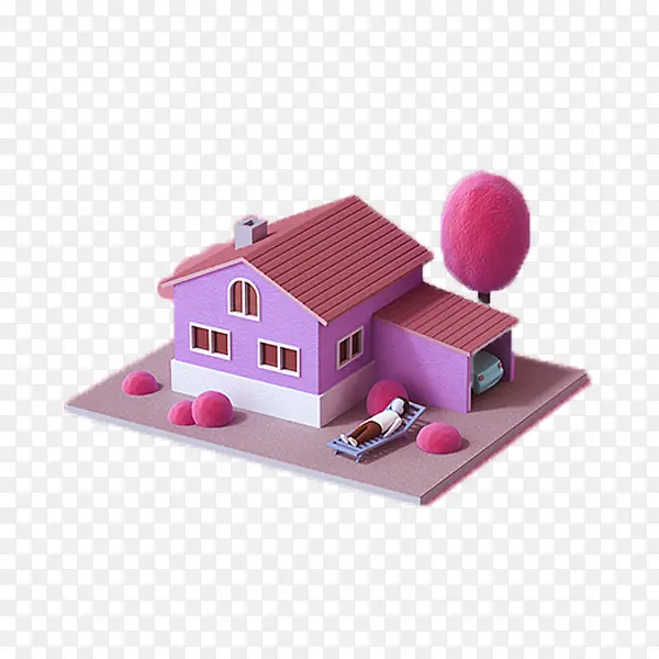 三维立体粉色房屋