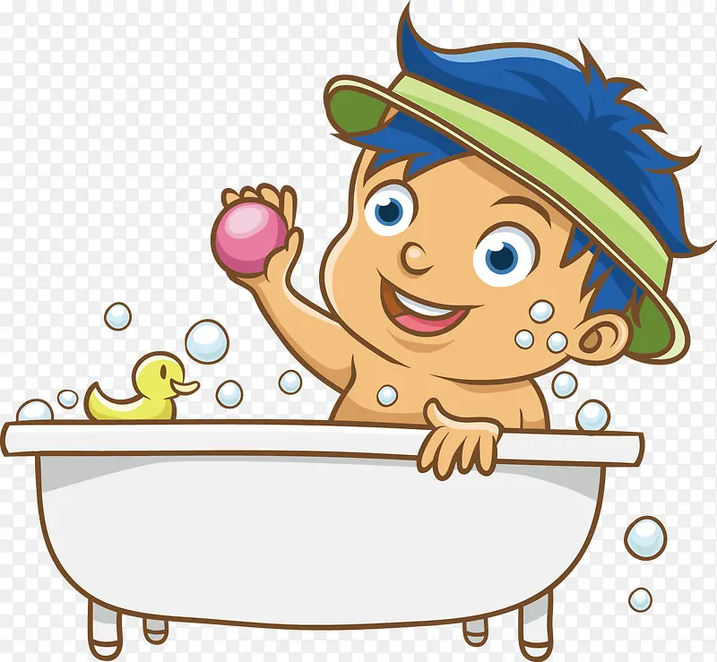洗澡的小男生矢量图