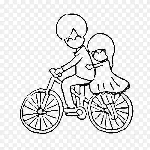 简易可爱单车情侣简笔画图案