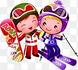 冬季紫色服饰滑雪小人