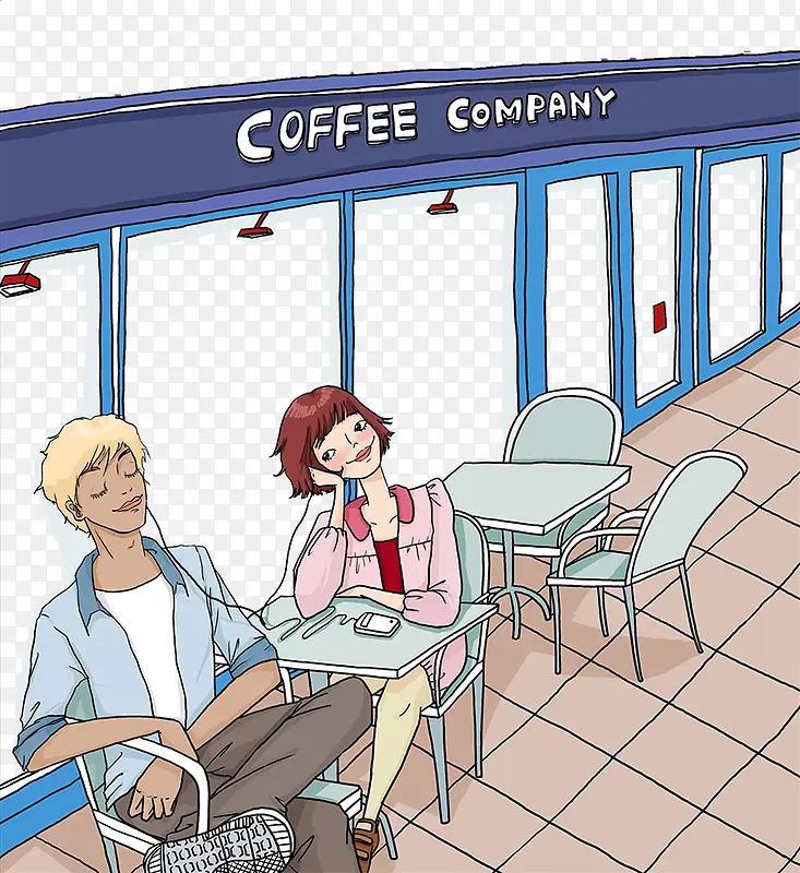 漫画插图露天咖啡厅