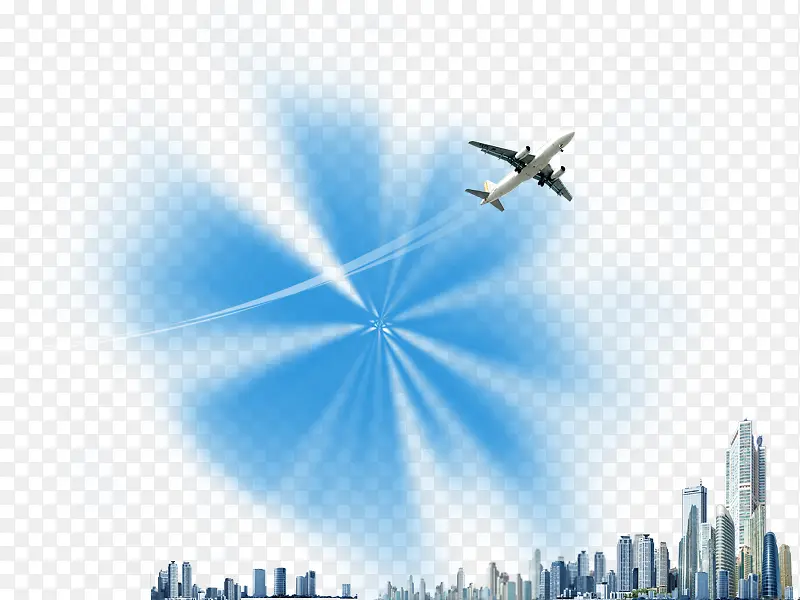 现代都市蓝天白云飞机