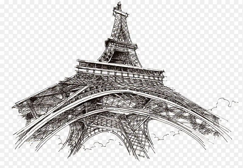 手绘法国巴黎尔铁塔