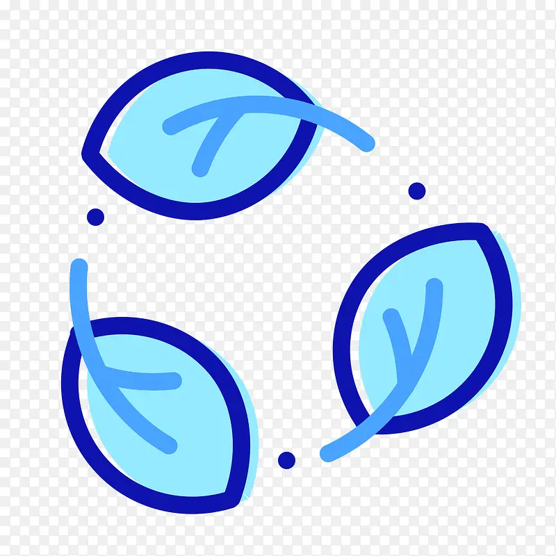 蓝色手绘弯曲节能树叶元素