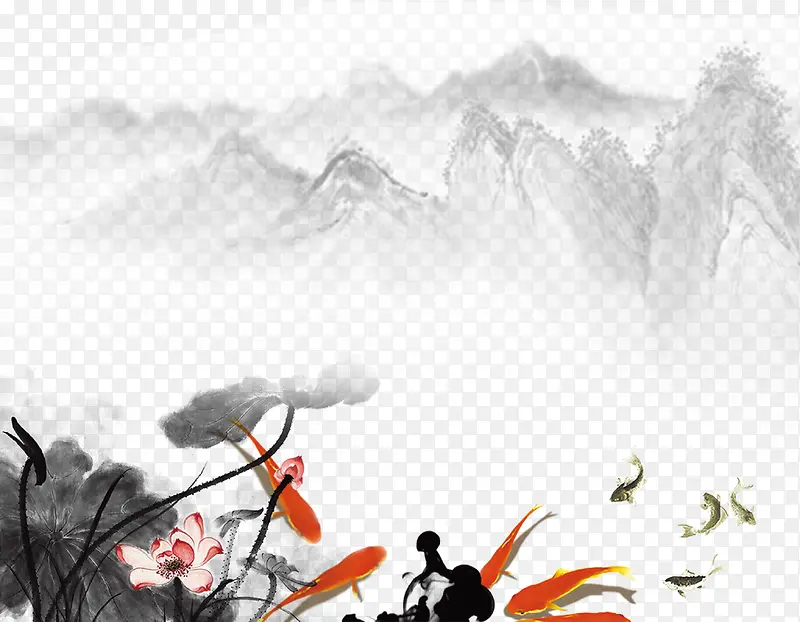 山水荷塘素材PNG图片素材下载_图片编号qnjlllgq-免抠素材网