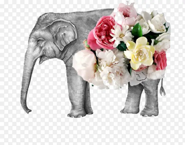 大象与鲜花