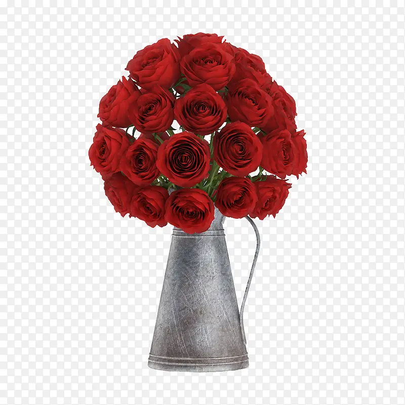 灰色花瓶红色鲜花束