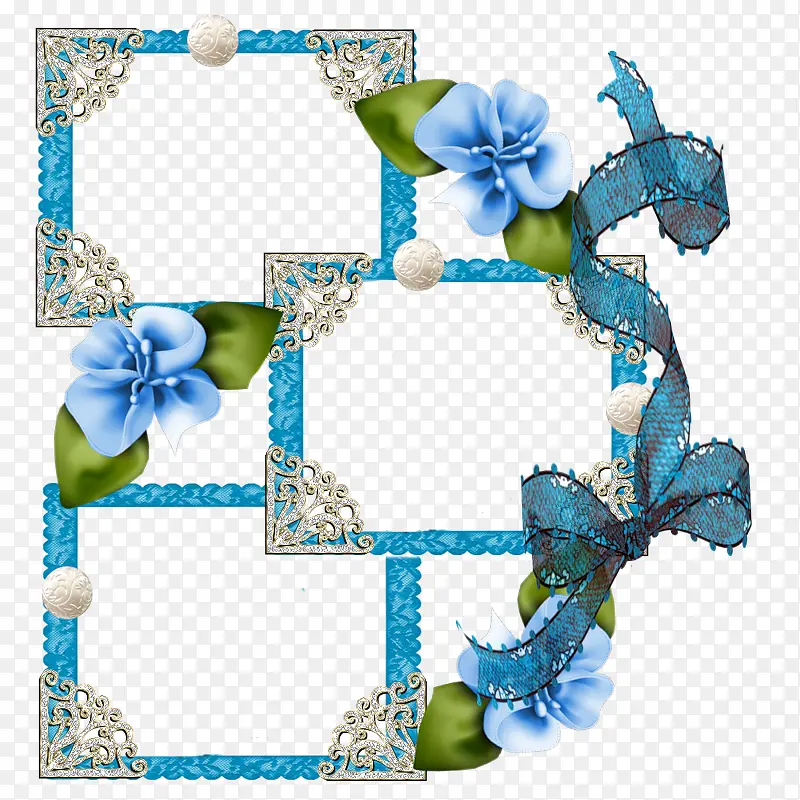 创意欧式复古蓝色花卉植物边框