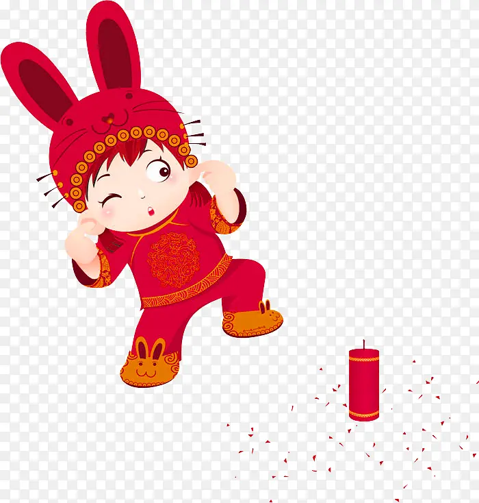 红色中国娃娃鞭炮装饰图案
