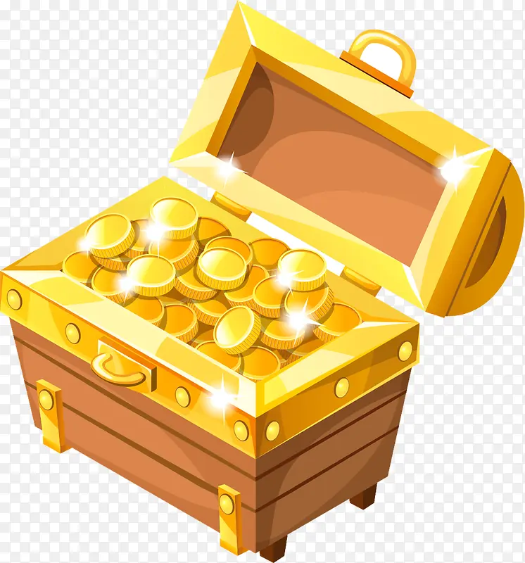 金币手绘游戏宝藏金币宝箱免抠