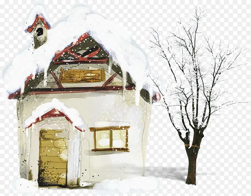 下雪小房子树枝圣诞图案