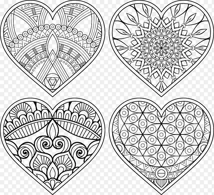 矢量手绘爱心花纹