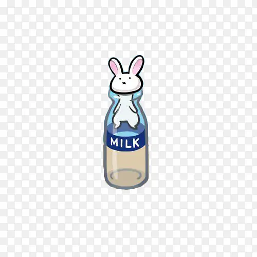 卡通兔子卡在牛奶瓶里