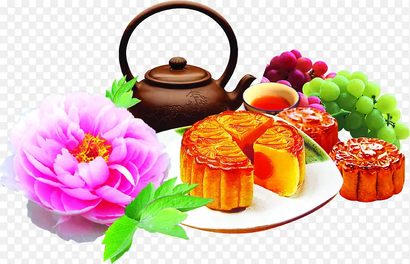 中秋节月饼茶壶花朵