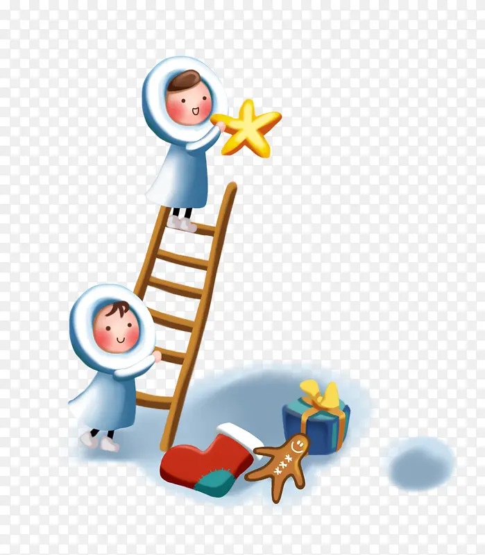卡通圣诞节可爱小孩爬楼梯