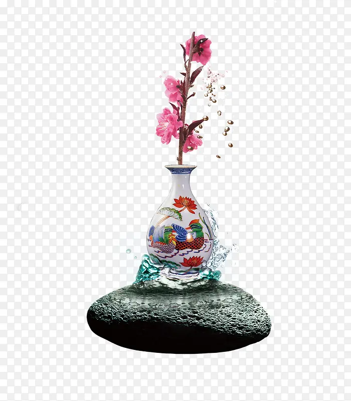 石头上的花瓶