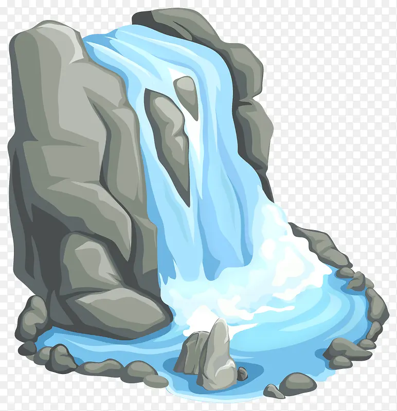 手绘游戏瀑布石头水流