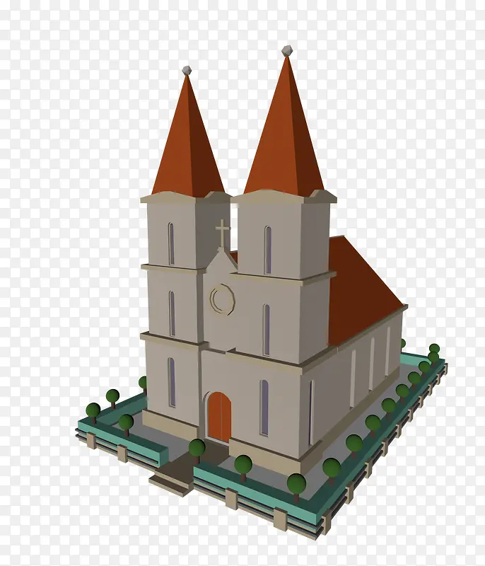 卡通立体3D教堂模型png