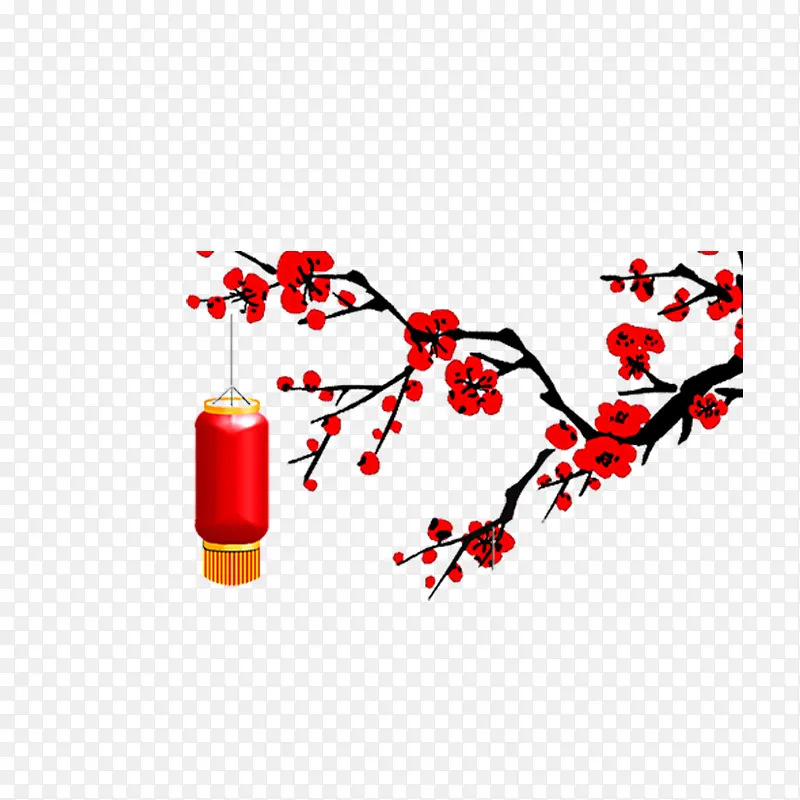 红色梅花开放春节元素