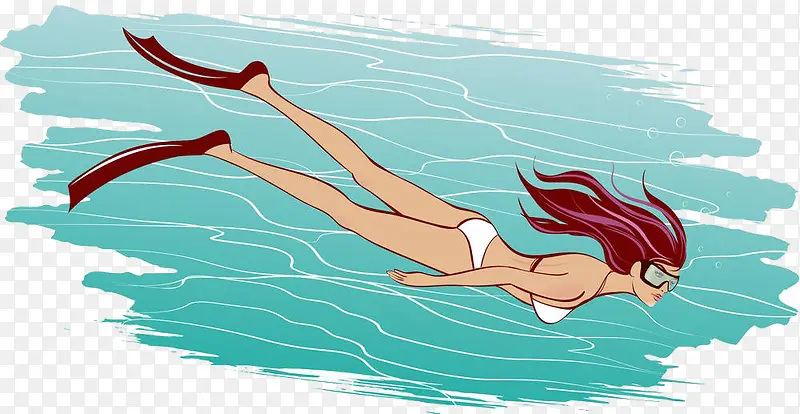 女孩游泳插画