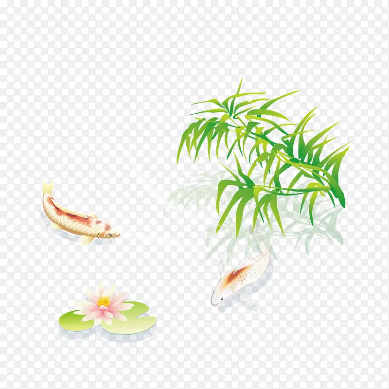 荷花竹叶和鱼