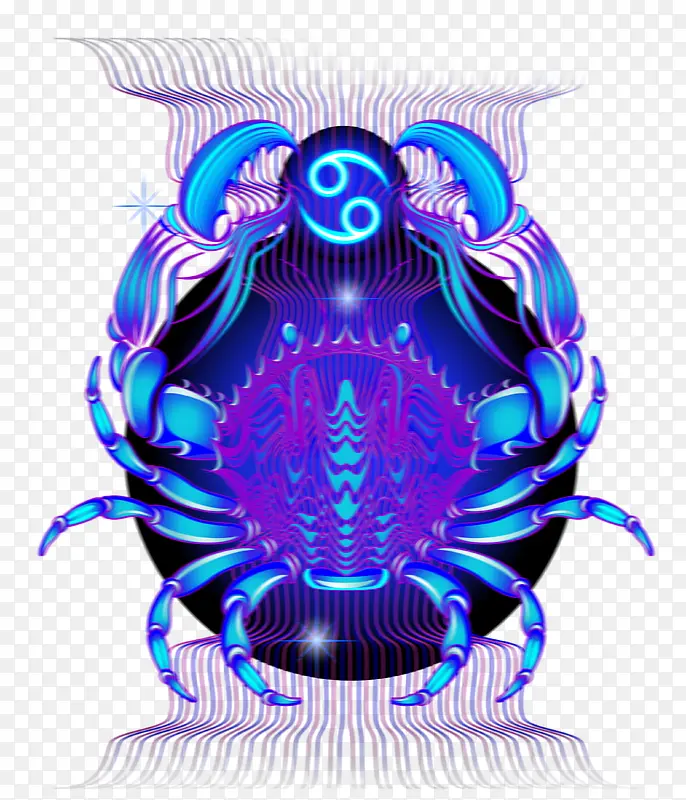 蓝紫色螃蟹创意插画