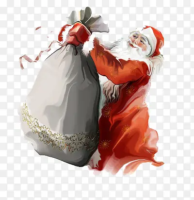 水彩圣诞老人拿着礼袋