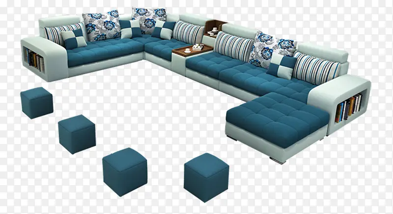 蓝色地中海风格软包沙发