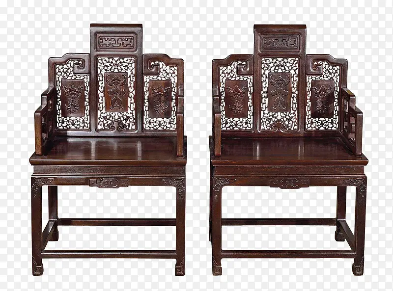 中式复古镂空雕花黑酸枝对椅