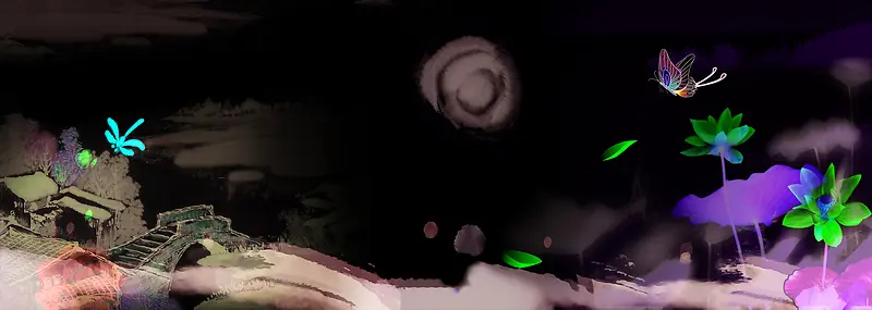 唯美水彩中国风banner设计展板