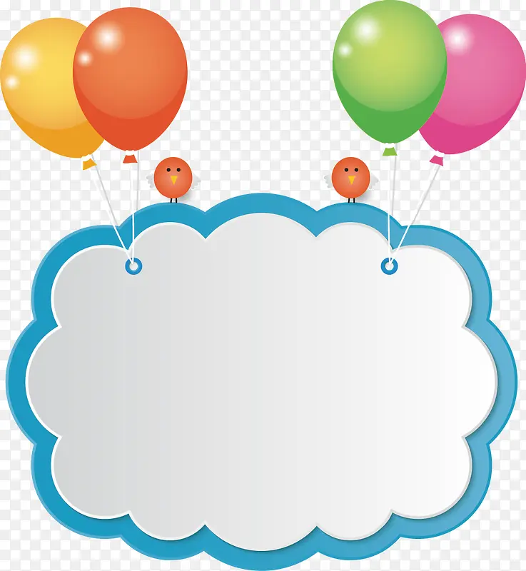 矢量手绘气球挂着云朵形状的标签