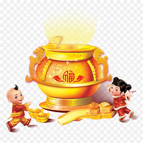 元旦春节新年福字聚宝盆