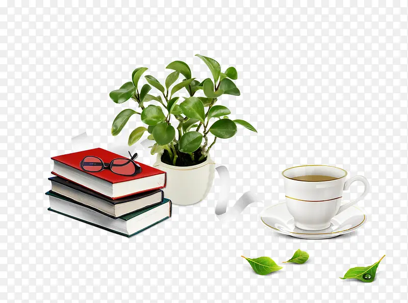 书本眼镜咖啡植物