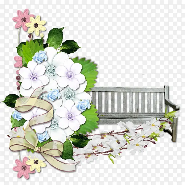 卡通手绘白色花朵蝴蝶结装饰
