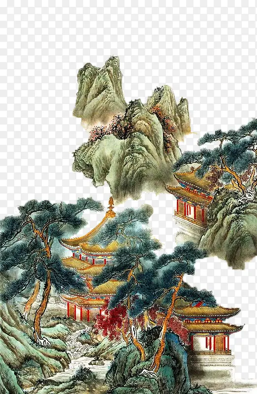 云雾缭绕的山间庭院